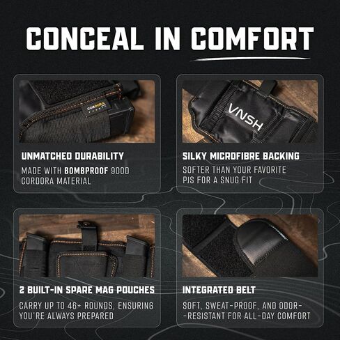 VNSH Belly Band Holster – Comfortable, Secure & Discreet | Concealed Carry Fit with Built-in Mag Pouches & 20" Extender Included in Kuwait