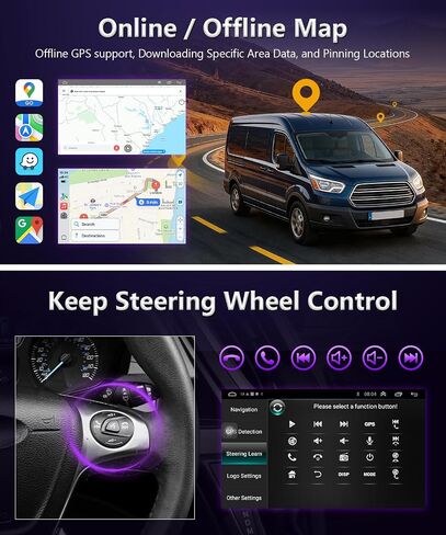 8Core 4G+64G Car Stereo for Ford Transit 2013 to 2019 Radio Wireless Apple Carplay Android Auto,9" Touch Screen for Transit Car Play GPS Navi 5G WiFi FM RDS EQ DSP Camera, Non. Large Screen in Saudi Arabia
