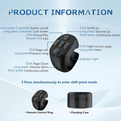 Multi-Function Remote Control, Wireless Bluetooth Ring, Video & Camera Remote Shutter, for Smartphone & Tablet (White) in Kuwait
