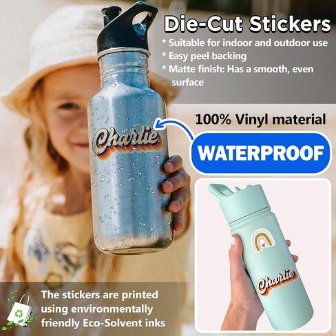 Custom Retro Name Sticker – Personalized Vintage Typography Decal – 70s 80s 90s Aesthetic Font Styles – Waterproof Vinyl for Water Bottles, Laptops, Kindle, Notebooks – Fun Gift for Kids & Teens in Saudi Arabia