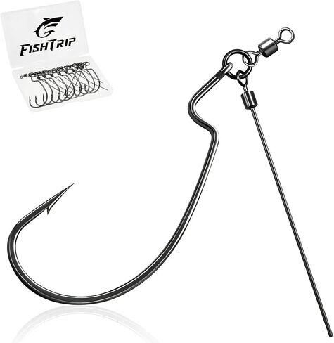 FishTrip 10Pcs Tokyo Rig Fishing Hooks, EWG Offset Hooks for Bass Fishing in Kuwait