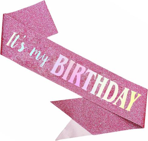 It's My Birthday Sash, Black Foil Letter Glitter Hot Pink Birthday Sash for Women Girl Kids Teenager Funny Bday Gifts Party Favors Photo Prop in Saudi Arabia