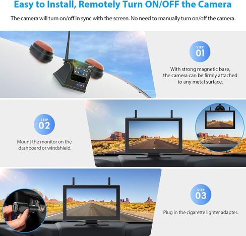 ZEROXCLUB 3 Magnetic Solar Wireless Backup Camera HD1080P Loop Recording 10.1 Inch Touchscreen Monitor, Quad RV Rearview Backup Cameras Wireless System for RV Trailer Tractor Truck, BL103 in Kuwait