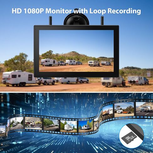 ZEROXCLUB 3 Magnetic Solar Wireless Backup Camera HD1080P Loop Recording 10.1 Inch Touchscreen Monitor, Quad RV Rearview Backup Cameras Wireless System for RV Trailer Tractor Truck, BL103 in Kuwait
