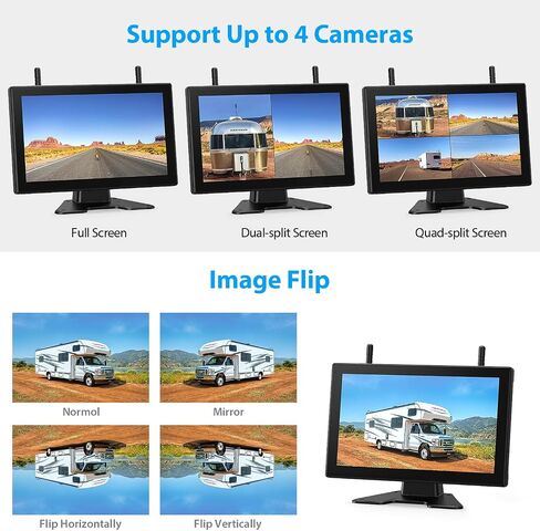 ZEROXCLUB 3 Magnetic Solar Wireless Backup Camera HD1080P Loop Recording 10.1 Inch Touchscreen Monitor, Quad RV Rearview Backup Cameras Wireless System for RV Trailer Tractor Truck, BL103 in Kuwait