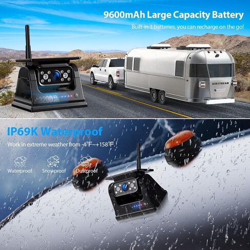 ZEROXCLUB 3 Magnetic Solar Wireless Backup Camera HD1080P Loop Recording 10.1 Inch Touchscreen Monitor, Quad RV Rearview Backup Cameras Wireless System for RV Trailer Tractor Truck, BL103 in Kuwait