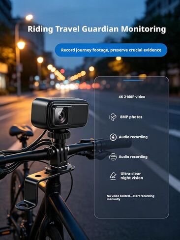 DM03 4K 2160P Ultra HD Cycling Dash Cam,800W Pixel Starlight Night Vision,IP68 Waterproof Anti‑Shake Bike Camera,Loop Recording,5V‑100V Step‑Down Cable,WiFi Viidure APP,3 Mounts & 64GB TF Card in Saudi Arabia