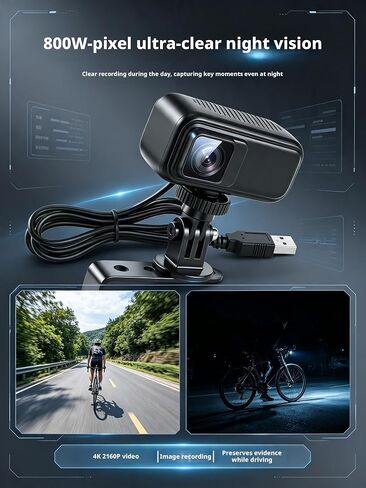 DM03 4K 2160P Ultra HD Cycling Dash Cam,800W Pixel Starlight Night Vision,IP68 Waterproof Anti‑Shake Bike Camera,Loop Recording,5V‑100V Step‑Down Cable,WiFi Viidure APP,3 Mounts & 64GB TF Card in Saudi Arabia