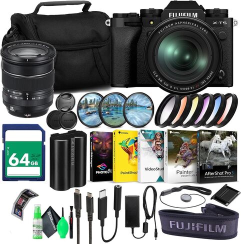 Fujifilm X-T5 Professional Compact Digital Mirrorless Camera with XF 16-50mm f/2.8-4.8 Lens Kit Bundle with 64GB UHS-II SDXC Memory Card + Vlogging Tripod + Travel Bag and More Accessories (Black) in Kuwait