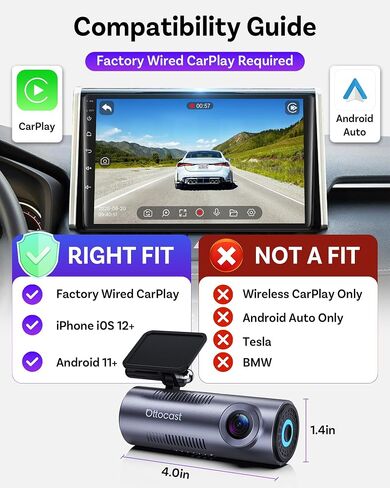 OTTOCAST 2K Dash Cam Front and Rear + Wireless Carplay,Factory-Screen View in Saudi Arabia