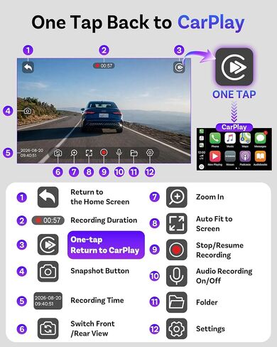 OTTOCAST 2K Dash Cam Front and Rear + Wireless Carplay,Factory-Screen View in Saudi Arabia