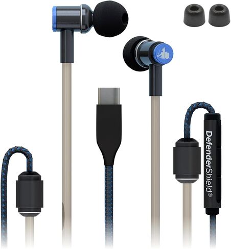 DefenderShield Air Tube Stereo Earbuds USB-C - Universal Acoustic Wired Headphones with Mic & Volume Control in Kuwait