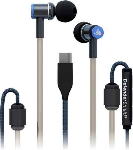 DefenderShield Air Tube Stereo Earbuds USB-C - Universal Acoustic Wired Headphones with Mic & Volume Control in Kuwait