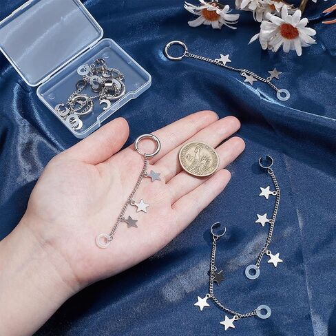 8Pcs 4 Styles Ear Phone Chain Earbud Chain Lanyard Stainless Steel Silver Moon Star Aesthetic Non Lost Hanging Protector Cuff Earrings Clip Straps for Ear Earphone Headphone Holder DIY Decor in Saudi Arabia