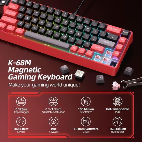 MicroPack WIN68 HE MAX Hall Effect Mechanical Gaming Keyboard, 60% Wired, Magnetic Switch, Rapid Trigger Adjustable Actuation, 8KHz Polling Rate, RGB Backlit for FPS MOBA Gamer Laptop PC in Kuwait