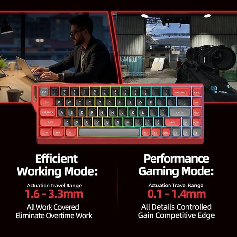MicroPack WIN68 HE MAX Hall Effect Mechanical Gaming Keyboard, 60% Wired, Magnetic Switch, Rapid Trigger Adjustable Actuation, 8KHz Polling Rate, RGB Backlit for FPS MOBA Gamer Laptop PC in Kuwait