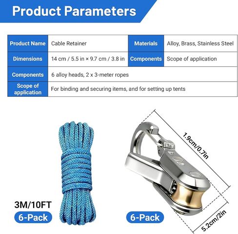 Rope Tightening Tool & Tensioner, 6 Pack Stainless Steel Cord Tightening Tool with Roller Cam Buckle, Heavy Duty Retractable Buckle Rope Roller for Camping, Tarps, Guy Lines, Boating and Outdoor Gear in Saudi Arabia