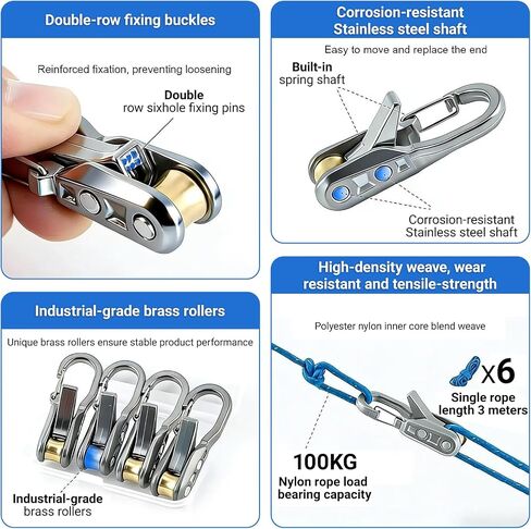 Rope Tightening Tool & Tensioner, 6 Pack Stainless Steel Cord Tightening Tool with Roller Cam Buckle, Heavy Duty Retractable Buckle Rope Roller for Camping, Tarps, Guy Lines, Boating and Outdoor Gear in Saudi Arabia