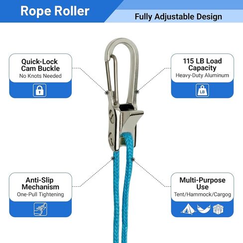 Rope Tightening Tool & Tensioner, 6 Pack Stainless Steel Cord Tightening Tool with Roller Cam Buckle, Heavy Duty Retractable Buckle Rope Roller for Camping, Tarps, Guy Lines, Boating and Outdoor Gear in Saudi Arabia