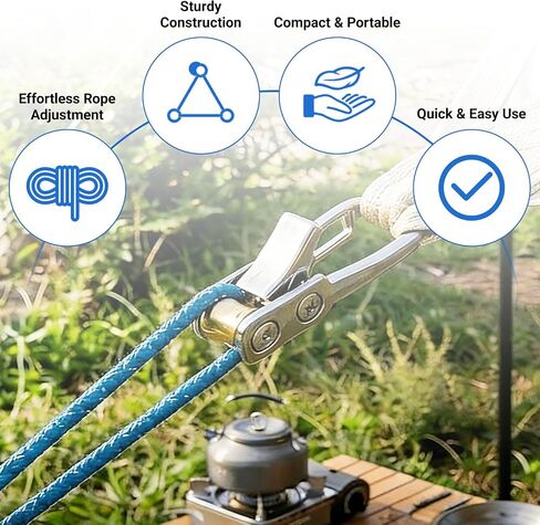 Rope Tightening Tool & Tensioner, 6 Pack Stainless Steel Cord Tightening Tool with Roller Cam Buckle, Heavy Duty Retractable Buckle Rope Roller for Camping, Tarps, Guy Lines, Boating and Outdoor Gear in Saudi Arabia
