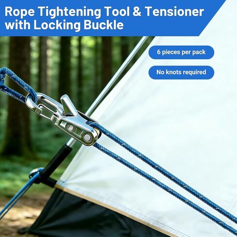 Rope Tightening Tool & Tensioner, 6 Pack Stainless Steel Cord Tightening Tool with Roller Cam Buckle, Heavy Duty Retractable Buckle Rope Roller for Camping, Tarps, Guy Lines, Boating and Outdoor Gear in Saudi Arabia