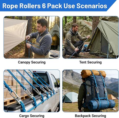Rope Tightening Tool & Tensioner, 6 Pack Stainless Steel Cord Tightening Tool with Roller Cam Buckle, Heavy Duty Retractable Buckle Rope Roller for Camping, Tarps, Guy Lines, Boating and Outdoor Gear in Saudi Arabia