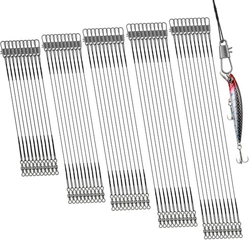 DONQL 50pcs Fishing Leaders Steel Fish Line with Swivels 10/15/20/25/30cm in Kuwait