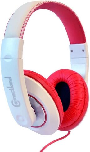 Connectland Over Ear 3.5mm Wired Headphone, Microphone Lightweight Adjustable Headband for Kids,Teens,Adults. iPhone iPad Tablet, Red&White CL-AUD63080 in Saudi Arabia