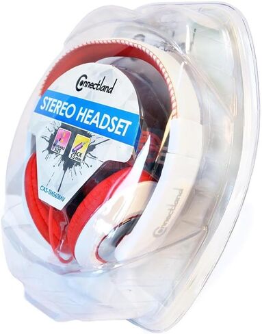 Connectland Over Ear 3.5mm Wired Headphone, Microphone Lightweight Adjustable Headband for Kids,Teens,Adults. iPhone iPad Tablet, Red&White CL-AUD63080 in Saudi Arabia