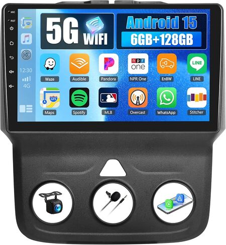 6+128G 8 Core Android 15 Car Radio Stereo for Dodge RAM 1500 2500 3500 2013-2018(Manual AC) with Wireless CarPlay Android Auto, 9'' Touchscreen with WiFi GPS Mirror Link Bluetooth FM RDS DSP EQ SWC in Kuwait