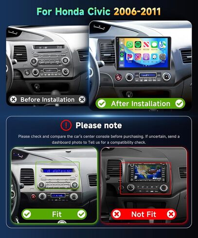 Podofo 4G+64G Car Radio for Honda Civic 2006-2011 Stereo Wireless CarPlay in Saudi Arabia