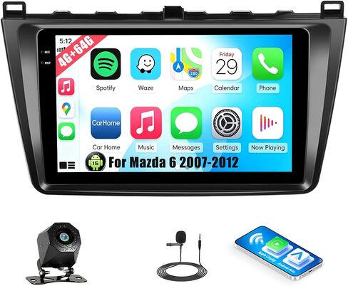 SIXTOP 4G+64G Android Car Radio for Mazda 6 2007-2012 with Wireless CarPlay Android Auto 9 inch 1280 * 720 HD Touch Screen 5G WiFi Bluetooth 5.0 GPS Head Unit FM/RDS SWC EQ AHD Backup Camera in Saudi Arabia