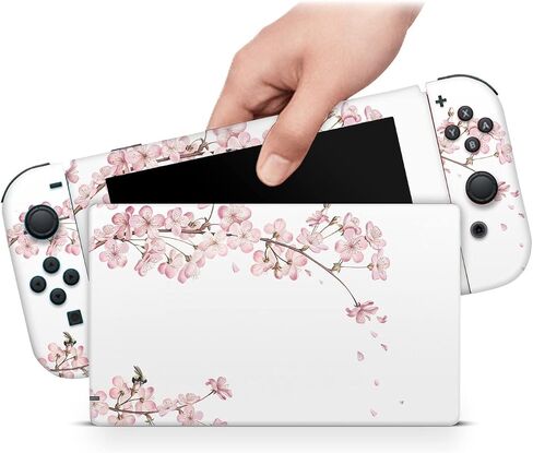 ZOOMHITSKINS Glitter Skin Compatible with Switch, Sakura Cherry Blossom Vintage Floral Design, Durable 3M Vinyl Decal Wrap, Precision Fit, Bubble-Free, Made in USA in Saudi Arabia