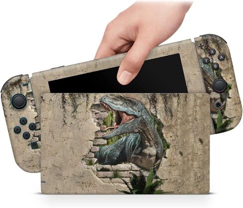 ZOOMHITSKINS Matte Skin Compatible with Switch, T-Rex Dinosaur Jungle Design, Durable 3M Vinyl Decal Wrap, Precision Fit, Bubble-Free, Made in USA in Saudi Arabia