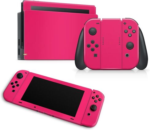 ZOOMHITSKINS Glitter Skin Compatible with Switch, Solid Bright Pink Minimal Design, Durable 3M Vinyl Decal Wrap, Precision Fit, Bubble-Free, Made in USA in Saudi Arabia