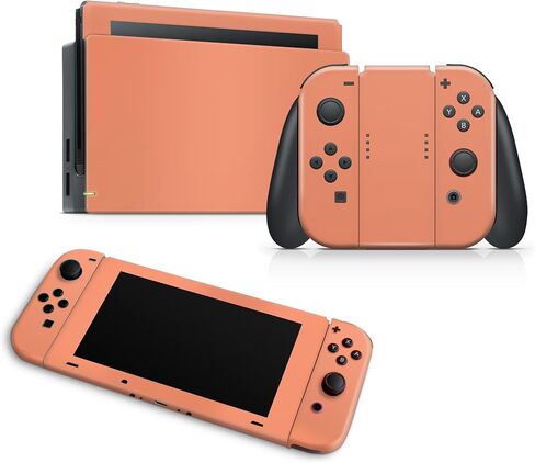 ZOOMHITSKINS Glitter Skin Compatible with Switch, Solid Orange Pastel Minimal Design, Durable 3M Vinyl Decal Wrap, Precision Fit, Bubble-Free, Made in USA in Saudi Arabia