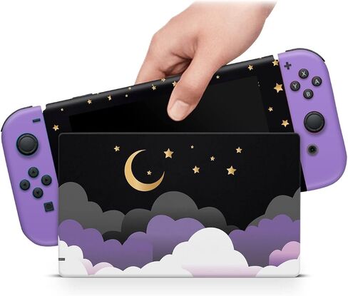 ZOOMHITSKINS Matte Skin Compatible with Switch, Purple Moon Cloud Star Pastel Galaxy Design, Durable 3M Vinyl Decal Wrap, Precision Fit, Bubble-Free, Made in USA in Saudi Arabia
