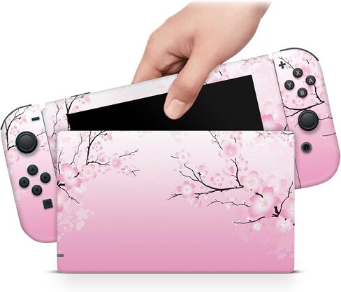 ZOOMHITSKINS Glitter Skin Compatible with Switch, Sakura Cherry Blossom Japan Spring Design, Durable 3M Vinyl Decal Wrap, Precision Fit, Bubble-Free, Made in USA in Saudi Arabia