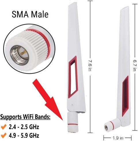 10dBi Tri-Band Adjustable External WiFi Antenna Pair | RP-SMA White/Red in Kuwait