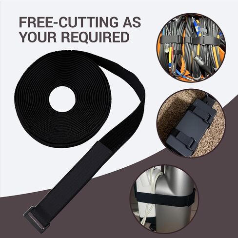 Black Cable Ties Roll with Buckles, Adjustable Nylon Straps Hook and Loop Cord Organizer, Cut-to-Length Loop Strap for Home, Office and Garage in Saudi Arabia