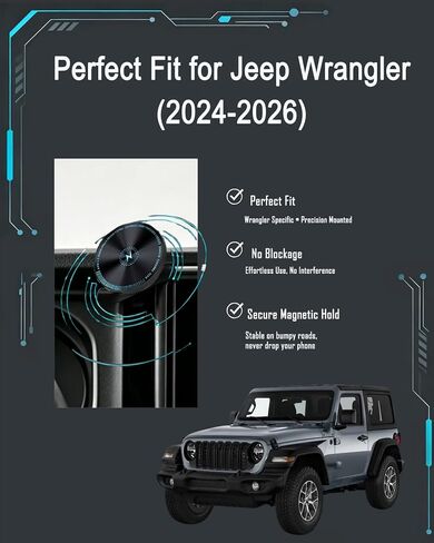 Car Phone Holder for Jeep Wrangler 2024-2026 MagSafe-Compatible Magnetic Wireless Charging Mount for Jeep Wrangler Phone Mount Jeep Wrangler Accessories in Saudi Arabia