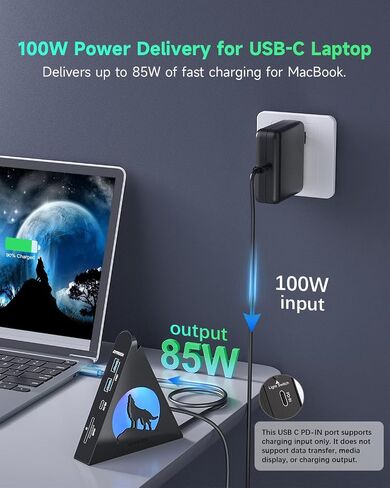 Black USB C HDMI Hub with Base& 4-Port USB 3.0 Hub, with 4K 30 Hz HDMI, 100W Power Delivery, 5 Gbps USB-C, USB-A 3.0, SD/TF Card Slots, Vertical Hub for iMac, MacBook, Mac mini, PC, Dell in Kuwait