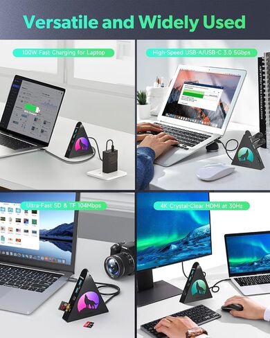Black USB C HDMI Hub with Base& 4-Port USB 3.0 Hub, with 4K 30 Hz HDMI, 100W Power Delivery, 5 Gbps USB-C, USB-A 3.0, SD/TF Card Slots, Vertical Hub for iMac, MacBook, Mac mini, PC, Dell in Kuwait