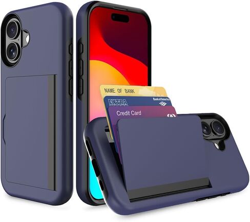 for iPhone 17 Case with Card Holder,Credit Card Slot Protective Wallet Case - Grey in Kuwait