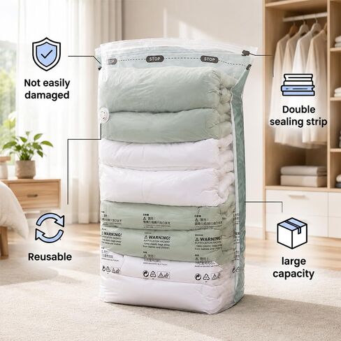 6 Pack No Pump Vacuum Storage Bags for Clothes Bedding Blankets Space Saver in Saudi Arabia