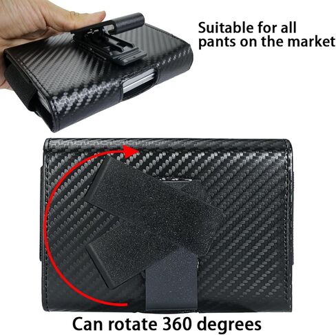 Holster Pouch for Galaxy Z Fold 8 with Belt Clip & Card Holder, Rotatable Belt Clip Luxury Carbon Fiber Leather Horizontal Holster Case in Kuwait