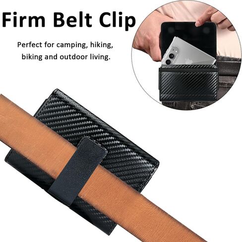 Holster Pouch for Galaxy Z Fold 8 with Belt Clip & Card Holder, Rotatable Belt Clip Luxury Carbon Fiber Leather Horizontal Holster Case in Kuwait