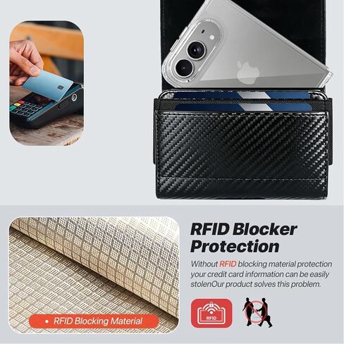 Holster Pouch for Galaxy Z Fold 8 with Belt Clip & Card Holder, Rotatable Belt Clip Luxury Carbon Fiber Leather Horizontal Holster Case in Kuwait