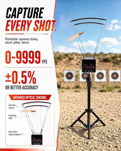Projectile Speed Chronograph - Optical Velocity Meter with Bluetooth App, 0–9999 ft/s Speed Measuring Device, Adjustable Stand, Data Storage for Multiple Testing Needs in Kuwait