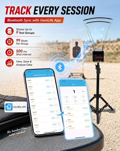 Projectile Speed Chronograph - Optical Velocity Meter with Bluetooth App, 0–9999 ft/s Speed Measuring Device, Adjustable Stand, Data Storage for Multiple Testing Needs in Kuwait
